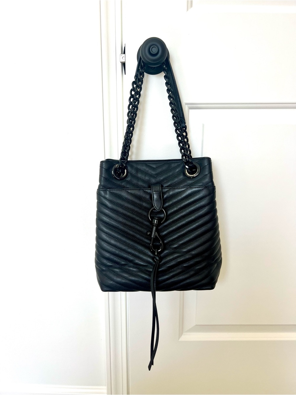 Rebecca Minkoff Black Quilted Chain-Handle Bucket Shoulder Bag